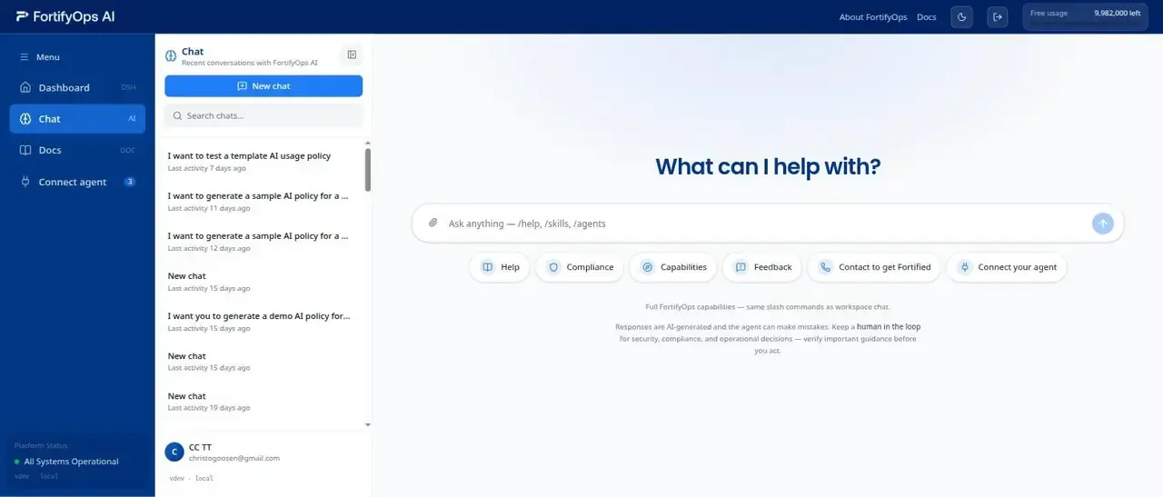 FortifyOps Agent chat interface