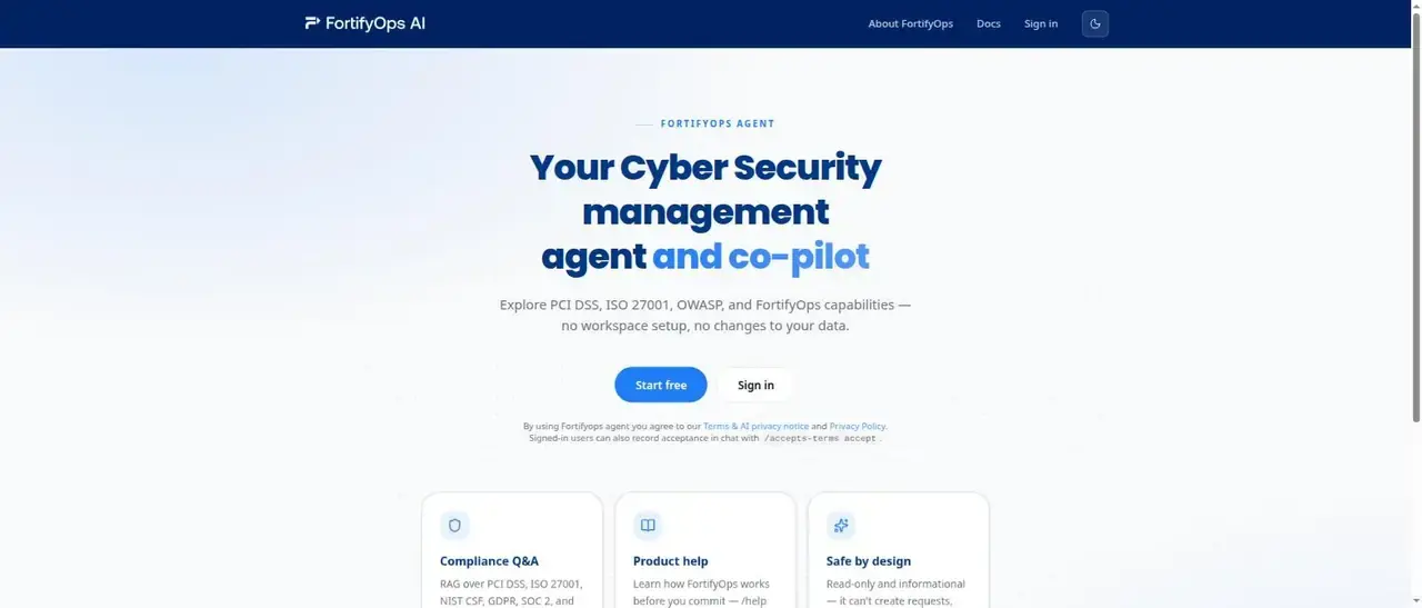 FortifyOps Agent landing page