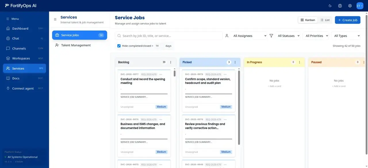 FortifyOps Platform service jobs board