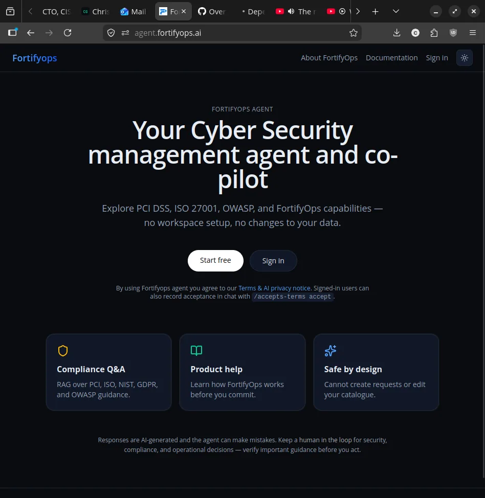 FortifyOps Agent landing page