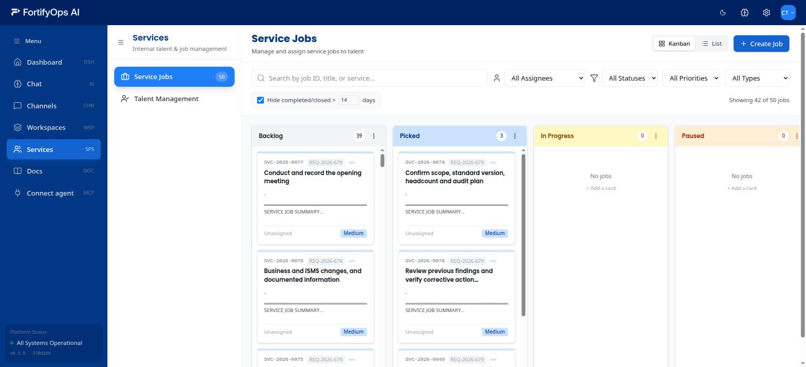 FortifyOps Platform service jobs board